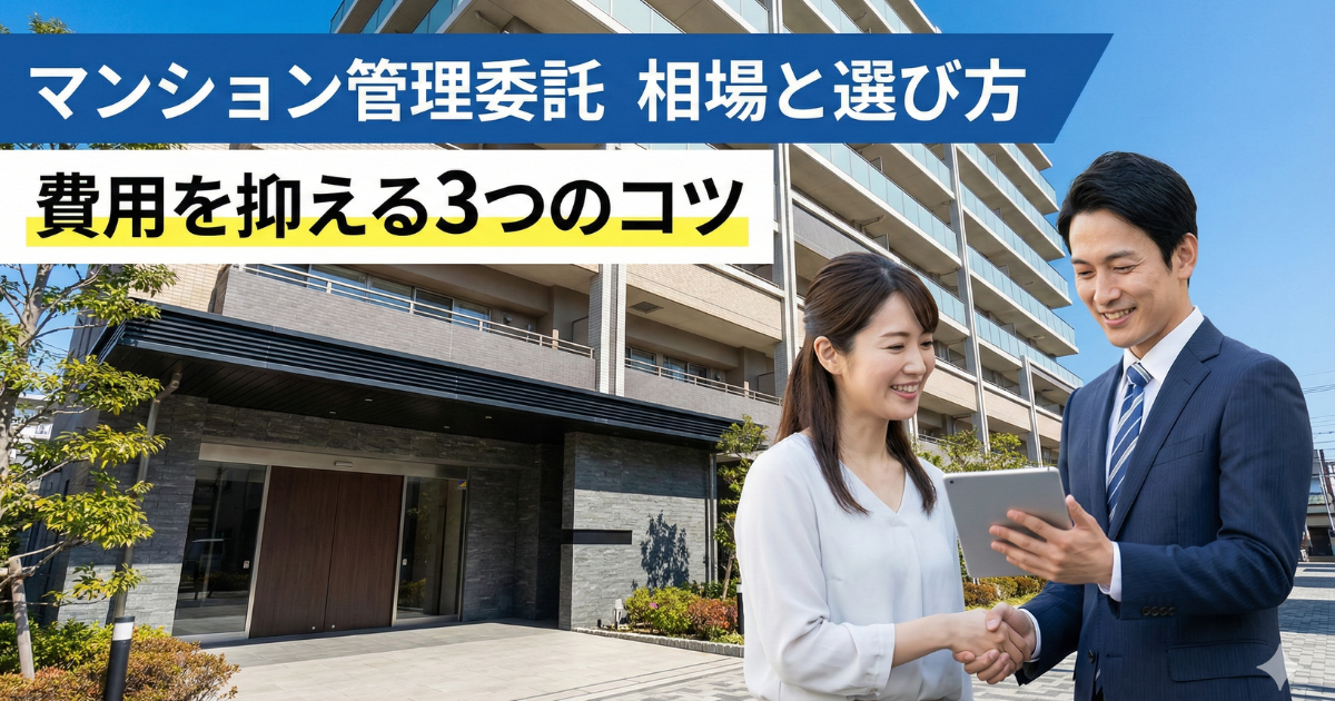マンション相場と選び方について、マンション前で営業マン(男性)と投資家(女性)が話をしてる写真