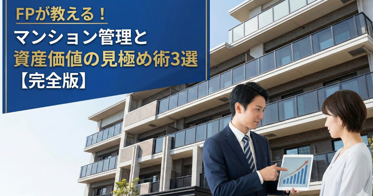 マンション管理と資産価値についてマンションの前で営業マンと投資家が話をしている写真