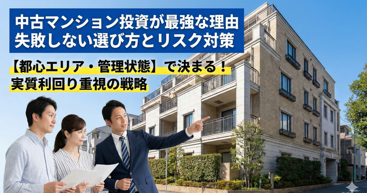 中古マンション投資のリスク対策で投資家と営業マンがマンションを見ながら説明を聞く様子の写真