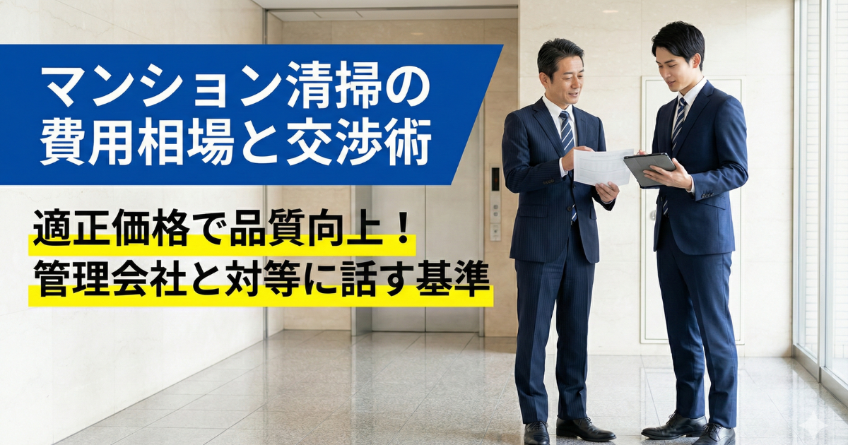 マンション清掃の費用について営業マンが話をしながら交渉している様子の写真