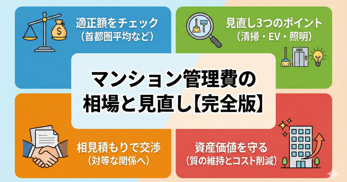 マンション管理費の相場と見直しを表したイラスト