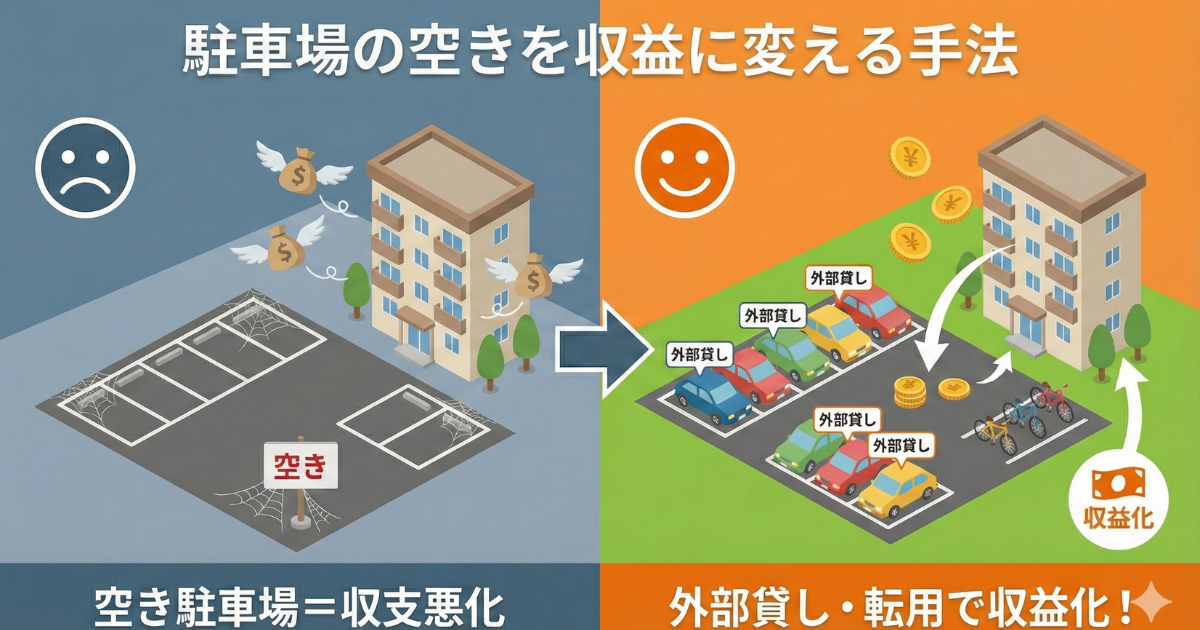 マンション管理の駐車場の空きを収益に変える方法のイラスト図解