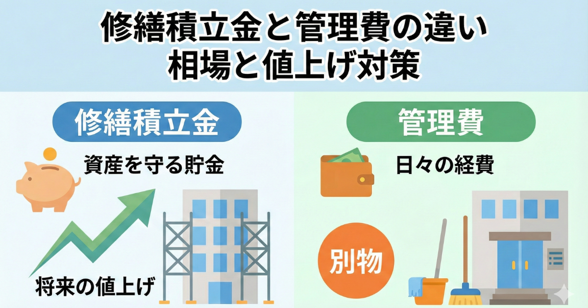 修繕積立金と管理費の違いのイラスト図解