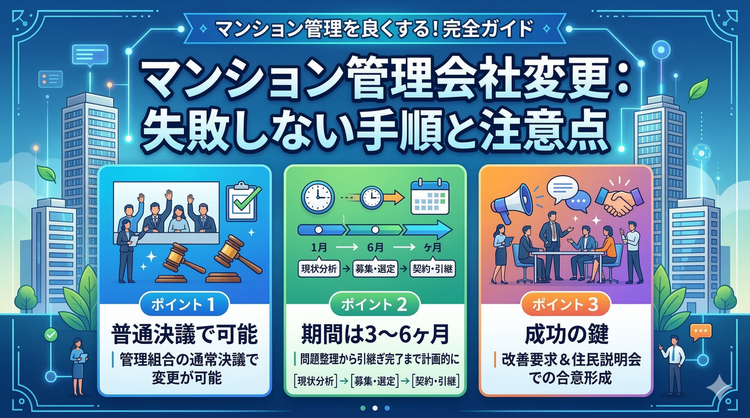 マンション管理会社変更と失敗しない手順と注意点を図解にしたイラスト