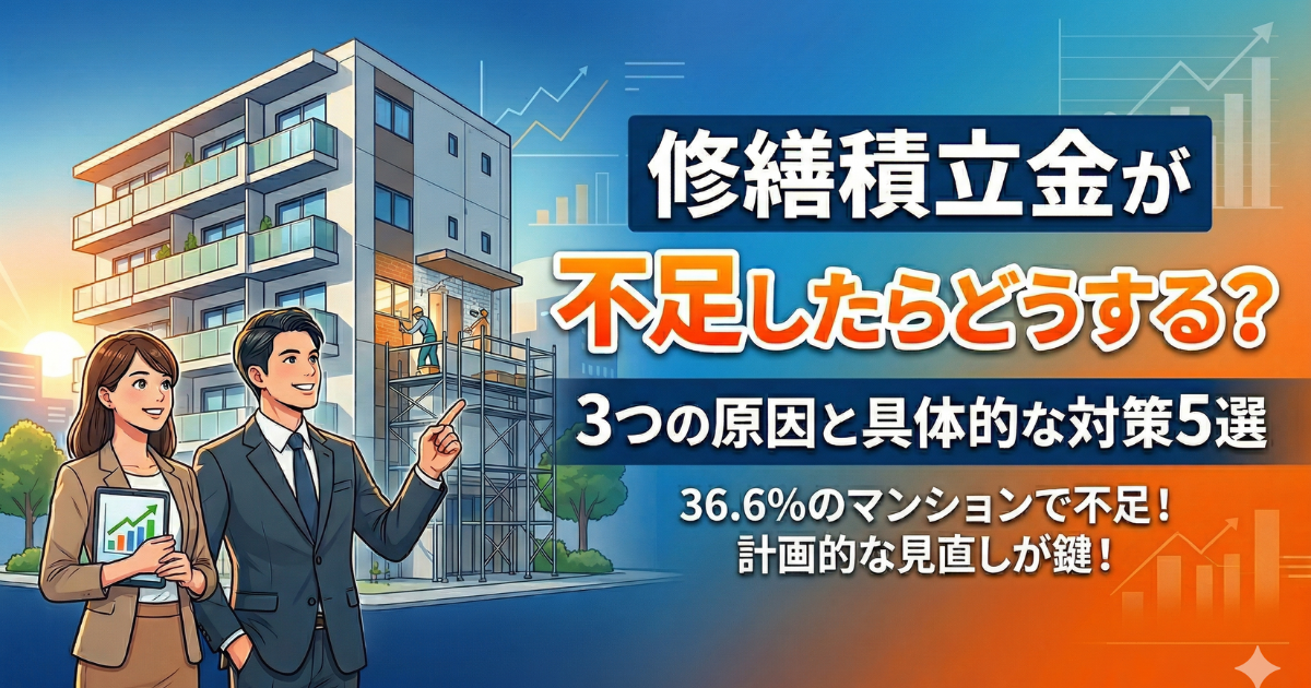 マンション管理の修繕積立金が不足したらどうする?と見出しが入ったイラスト画像