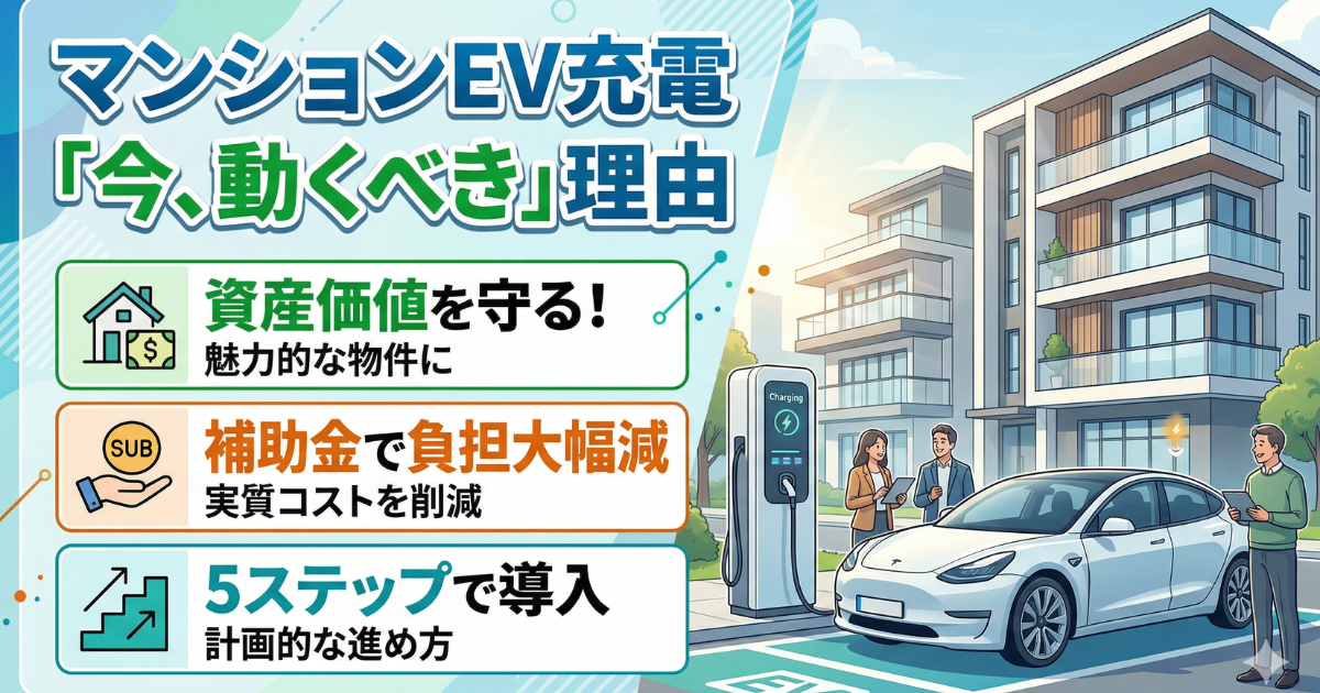 マンションEV充電を今おくべきかの理由をまとめたイラスト図解