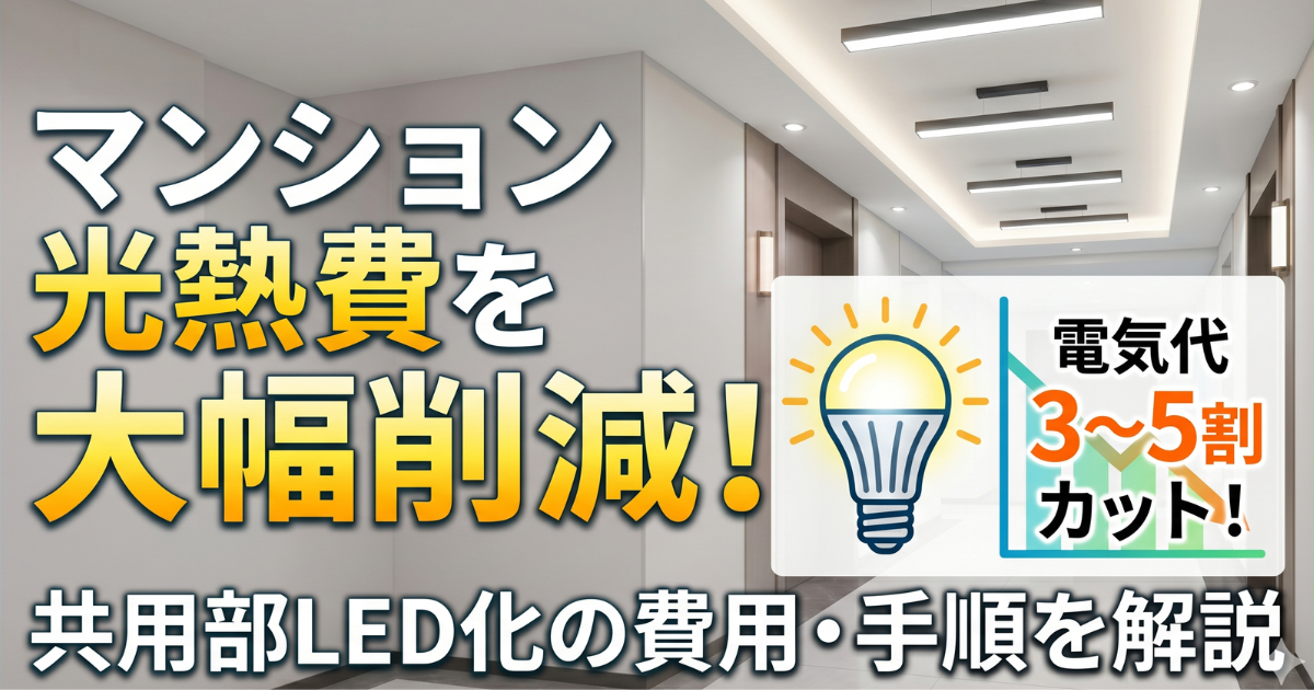マンションの光熱費を大幅削減!共有部のLED化の費用や手順を解説するサムネイル画像