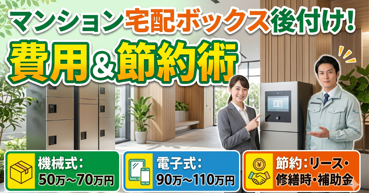 マンションの宅配ボックスの後付けに対する、費用と節約術を実写画像で出したサムネイル