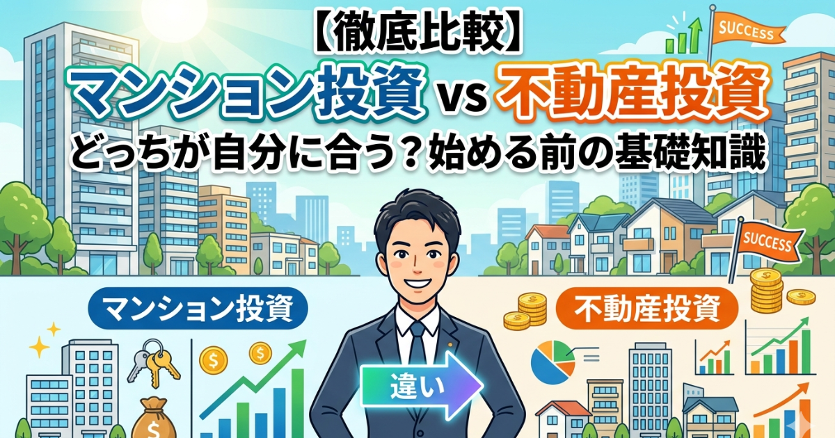 マンション投資と不動産投資とどちらが合うのか?始める前の基礎知識を表しているイラスト図解