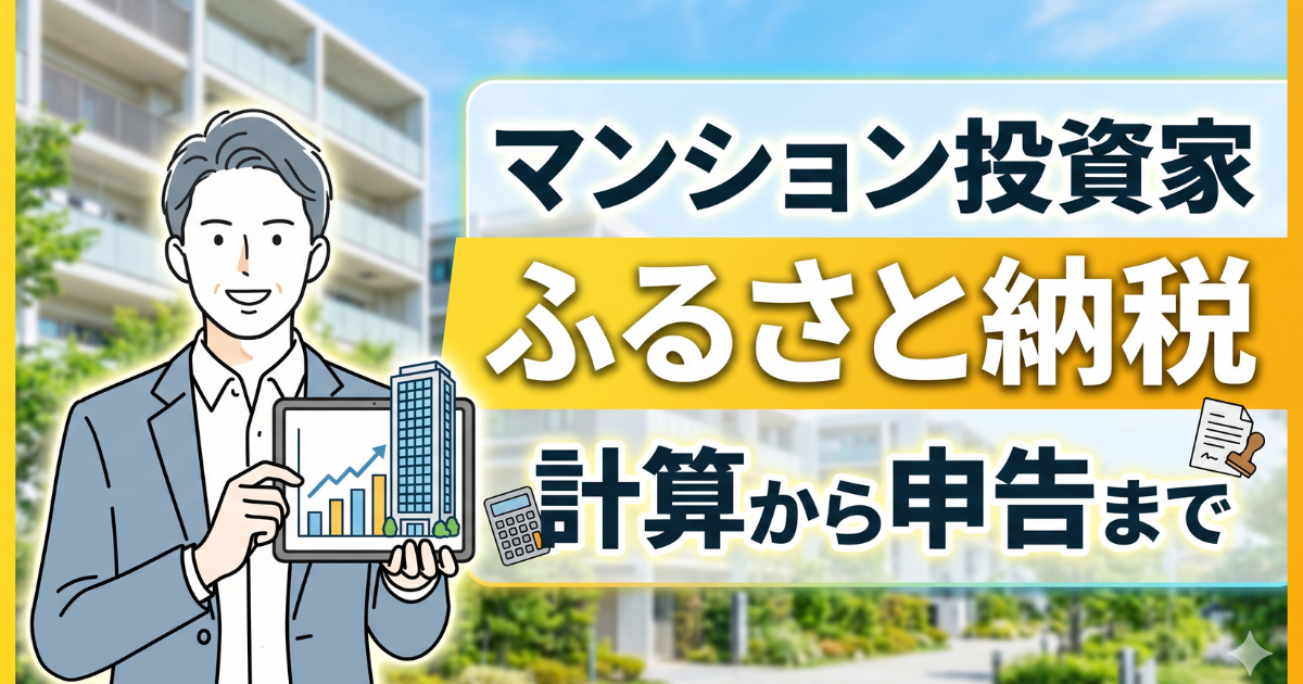 マンション投資家のふるさと納税の計算から申告までを記事にしていることが分かるアイキャッチ画像