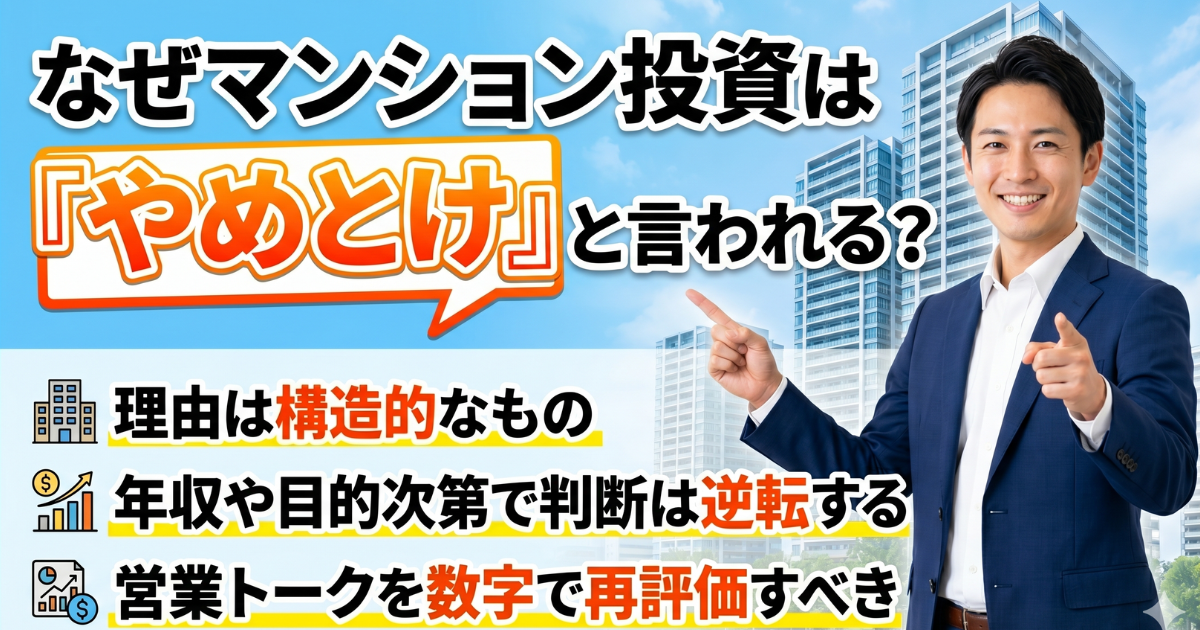 なぜマンション投資はやめとけと言われるかをまとめている実写画像