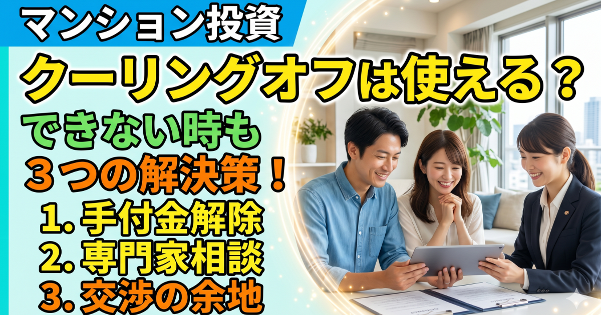 マンション投資のクーリングオフは使えるかを3つの解決策の文字をいれた実写画像