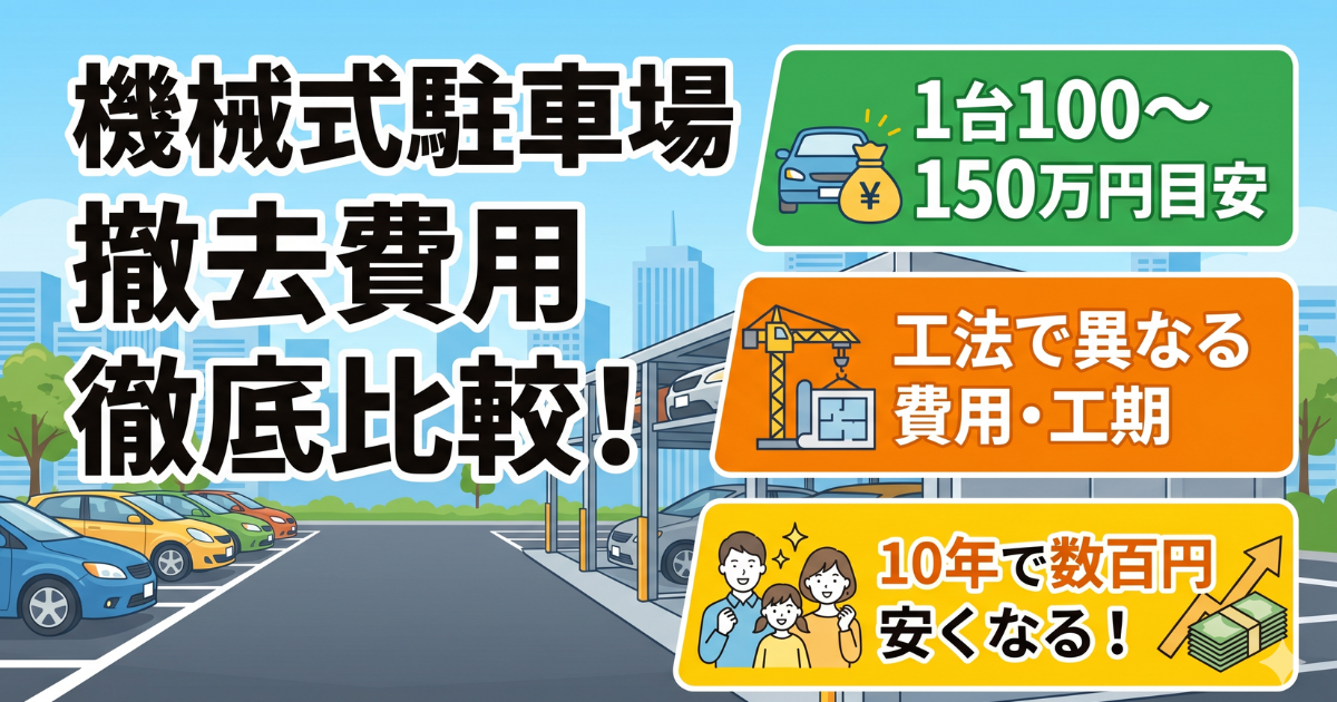 機械式駐車場の撤去費用を徹底比較!記事のまとめを記載してあるイラスト画像