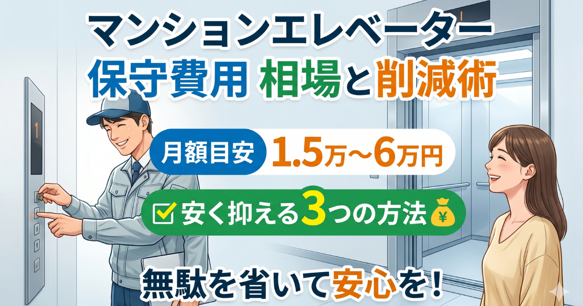 マンションエレベーター保守費用の相場と削減術を表したイラストサムネイル画像