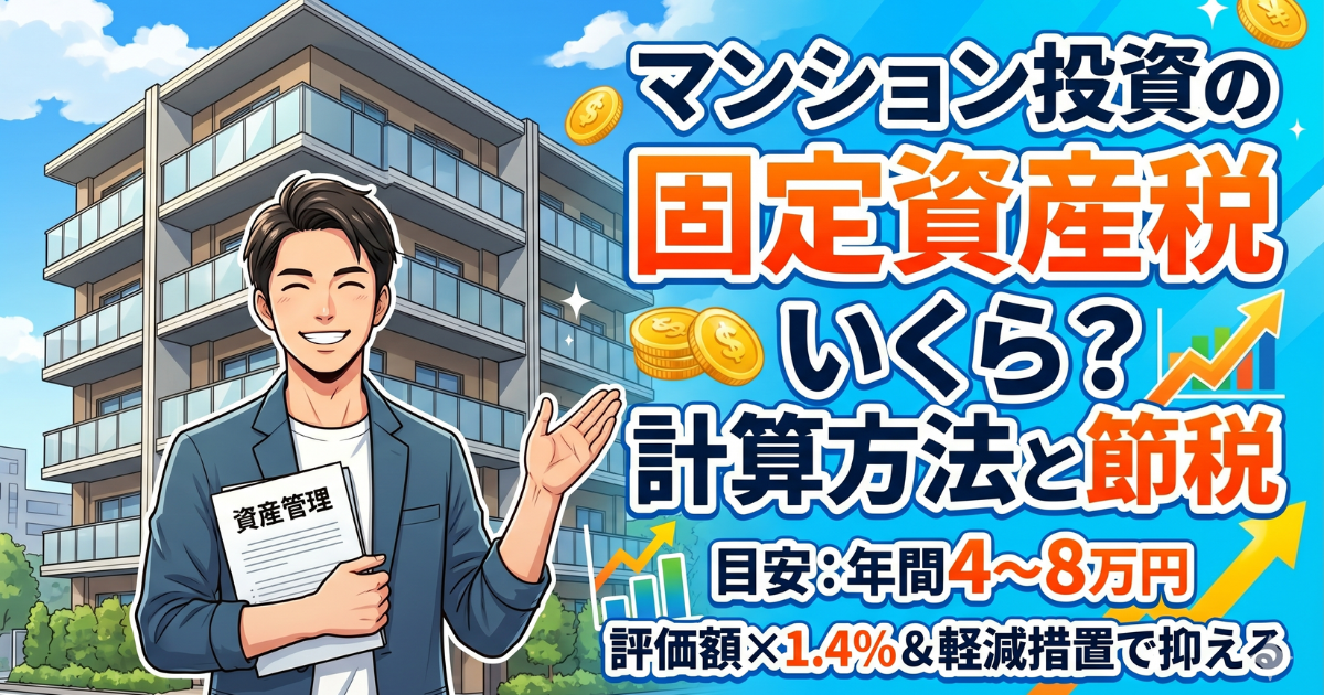 マンション投資の固定資産税はいくら?と書いてあるイラストのサムネイル