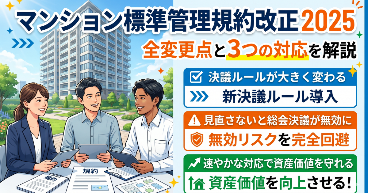 マンション標準管理規約改正2025年の変更点と対応を解説しているサムネイル画像