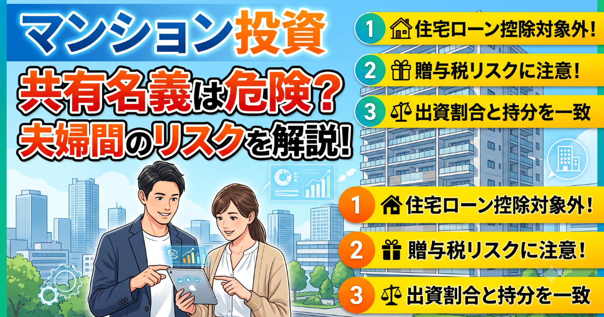 マンション投資の共有明記は危険なのかを表したイラストサムネイル画像