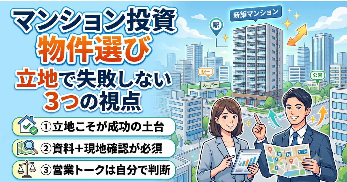 マンション投資の物件選びについてのイラストサムネイル画像