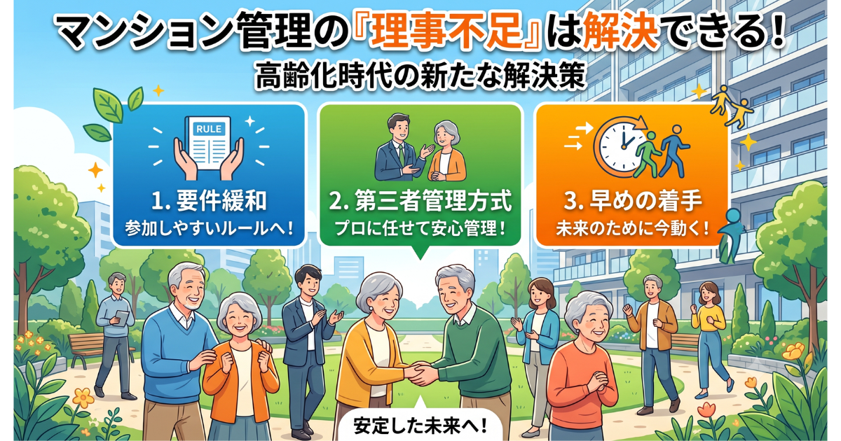 マンション管理の理事不足は解消できる！を表したイラストサムネイル画像