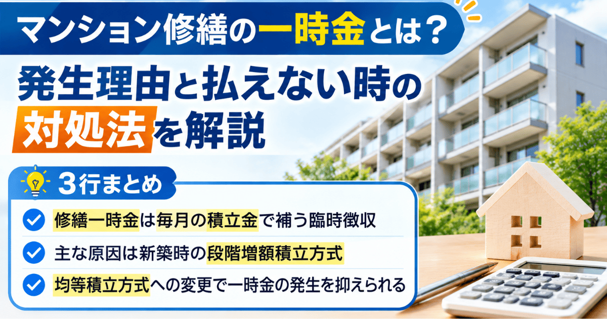 マンション修繕の一時金とは？｜発生理由と払えない時の対処法を解説