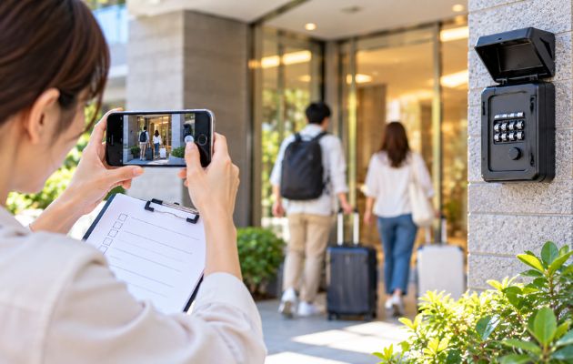 マンション管理で民泊を見つけた時の証拠写真を撮っている写真