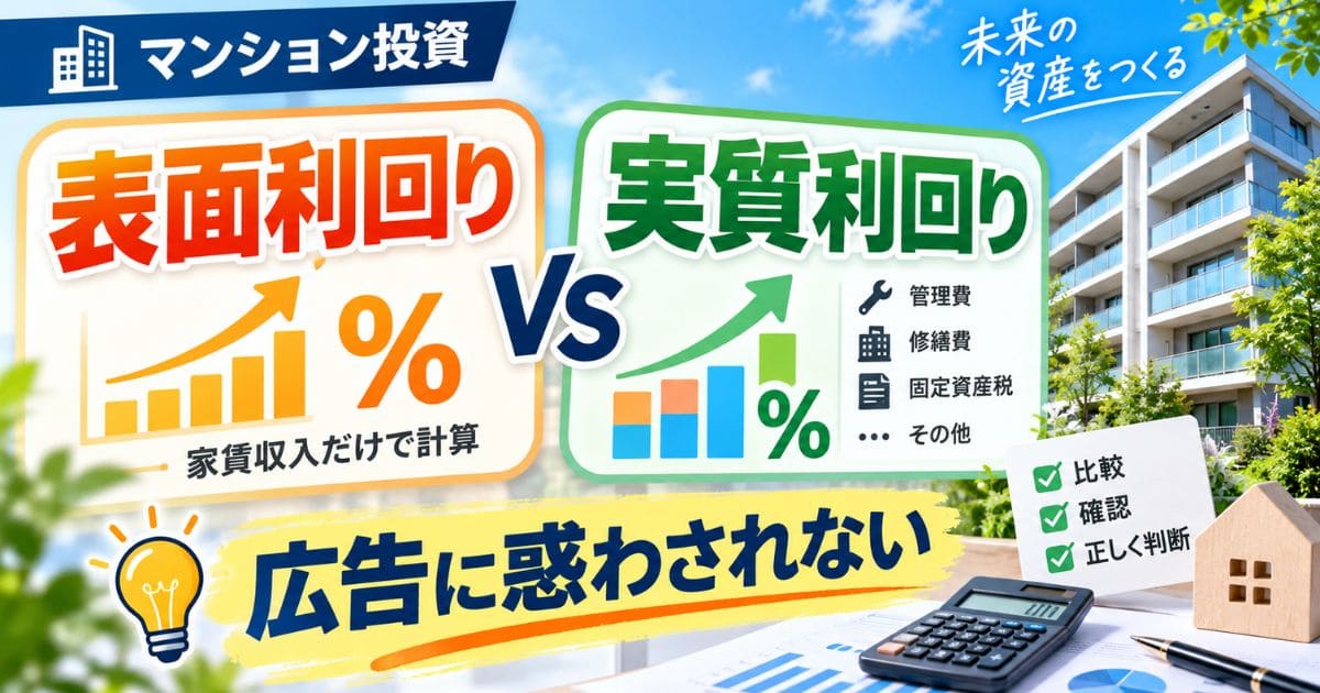 表面利回りと実質利回りの違い｜広告のマンション投資に惑わされない