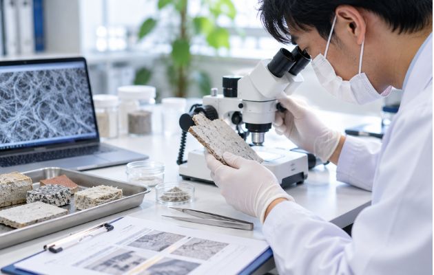 アスベストの細かい調査をしている様子の写真