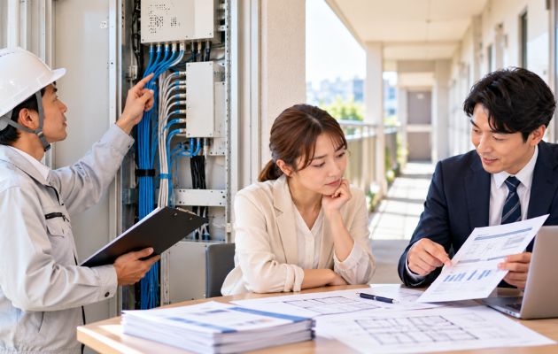 インターネットの一括導入について説明を受けている様子の写真