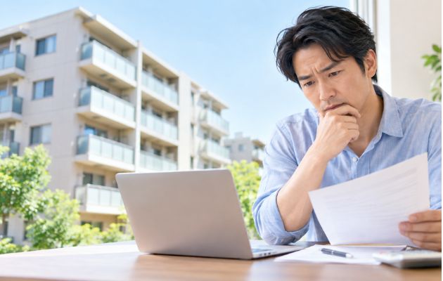 マンション投資で家賃滞納が起きたらどうなるか調べている男性の写真